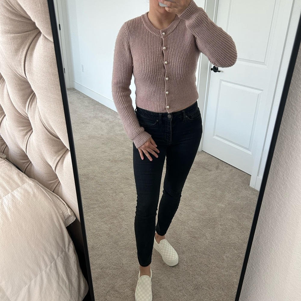 Jessica Simpson S Small Cropped Mauve pink raspberry Button-Up Knit Cardigan